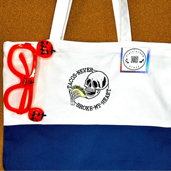 TACOS NEVER BROKE MY HEART EMBROIDERY TOTE BAG - Picture 4 of 7